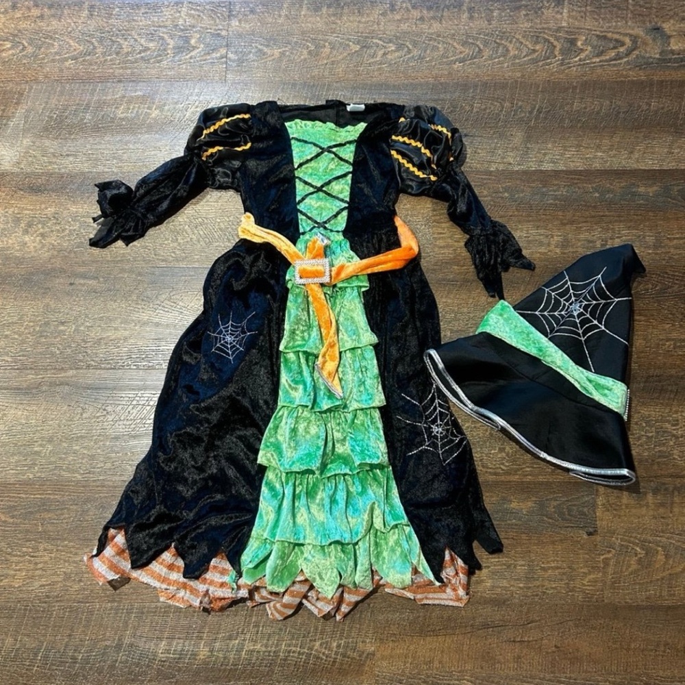 Enchanting Witch Costume for Kids - Black, Green, and Orange